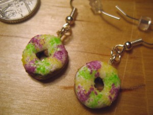 King Cake Mardi Gras earrings made from Polymer clay