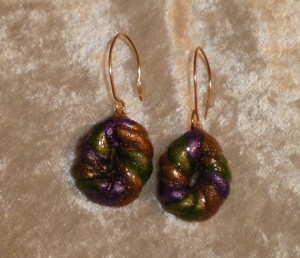 Large Mardi Gras King Cake Earrings with Gold Wire