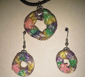 New Orleans Mardi Gras King Cake Earrings and Pendant