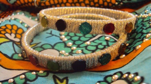 Bangles having Silver thread with glass work