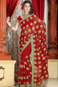 Carnelian floral embroidered Saree