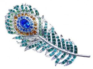Handmade Peacock feather crystal brooch