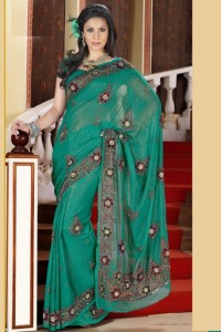 Persian green embroidered Saree