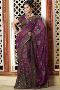 Purple embroidered Saree