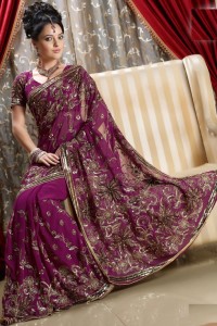 Red Violet Georgette Saree