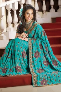 Robin blue embroidered Saree