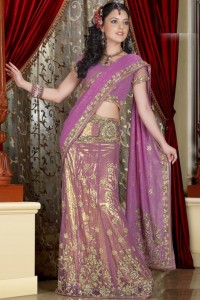 Rose pink embroidered Saree