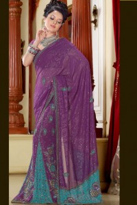Violet embroidered Saree