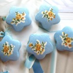 Blue Yellow Floral Flower Shape Handmade Cloth Fabric Buttons