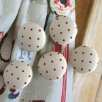 Handmade Fabric Buttons - Cream Dark Red Polka Dots