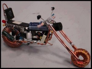 Electronic Motorcycle Made from Transistors, Capacitors and Wire