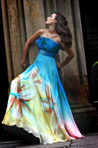 Model wearing Handpainted Dress