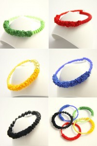Olympian Blue, Red, Solar Power Yellow, Green and Black Handmade Bracelets