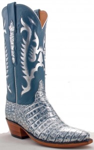 Womens Lucchese Classics Caiman Belly Boots Jeans Blue Silver Metallic