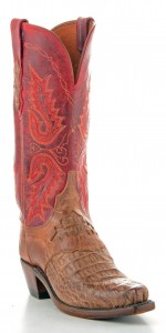 Womens Lucchese Horn Back Croc Boots Tan Burnished