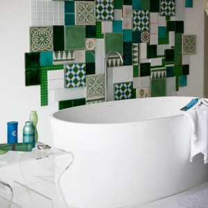 Mismatched old Tiles Backsplash - Bathroom Decorating Ideas