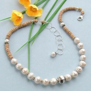 Handcrafted Jewelry - Pearl and Wooden Bead Necklace