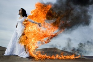 Fire Trashing Wedding Dress Photoshot
