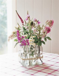 Multiple Glass Bottles Centerpiece