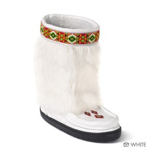 White Half Trim Mukluk Boots with Rabbit Fur