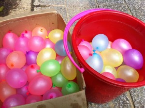 Water Filled Balloons and Pail