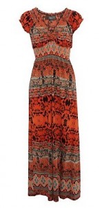 Apricot Orange Paisley Pritn Cap Sleeve Maxi Dress