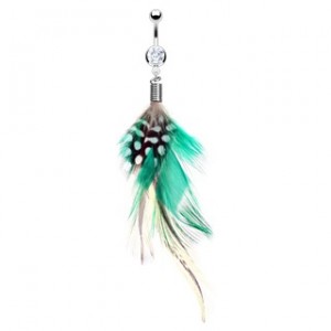 Handmade Belly Bar - Feathers Aqua Green